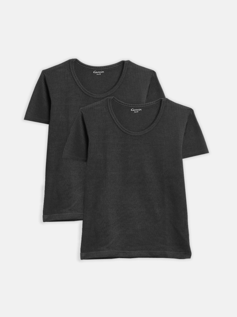 

Kanvin Boys Pack Of 2 Charcoal Ribbed Thermal T-shirts