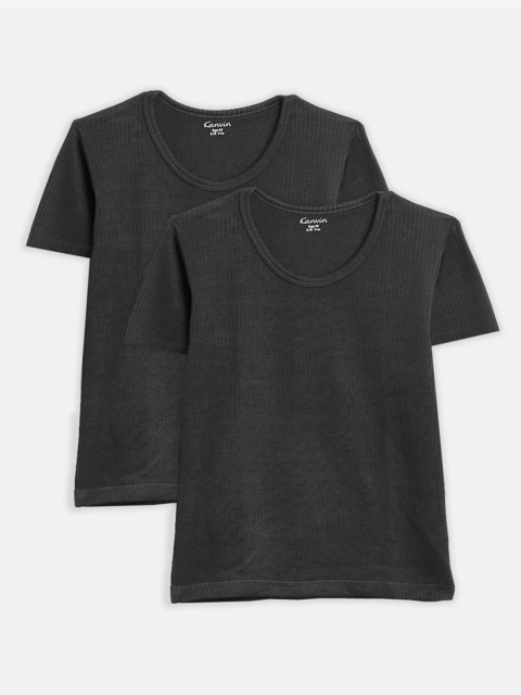 

Kanvin Boys Pack Of 2 Black Solid Thermal Top
