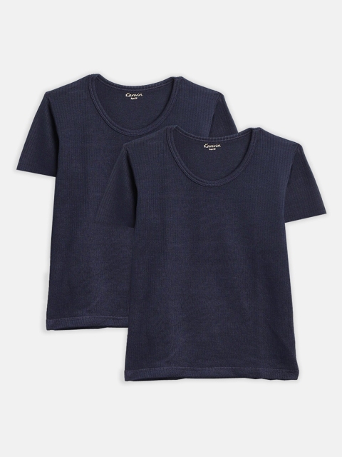 

Kanvin Boys Pack Of 2 Navy Blue Ribbed Thermal T-shirts