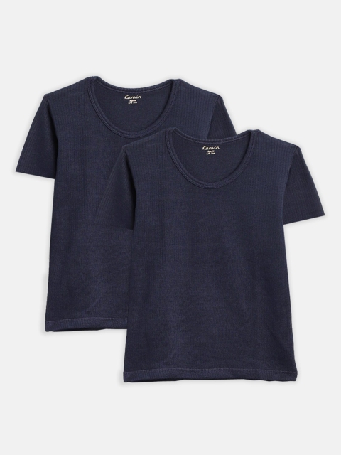 

Kanvin Boys Pack Of 2 Navy Blue Ribbed Thermal T-shirts