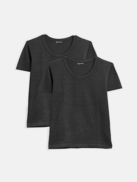 

Kanvin Boys Pack Of 2 Charcoal Ribbed Thermal T-shirts