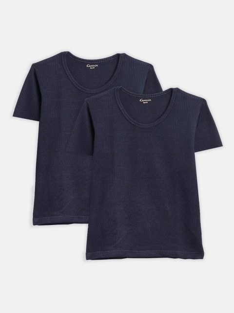 

Kanvin Boys Pack Of 2 Navy Blue Ribbed Thermal T-shirts