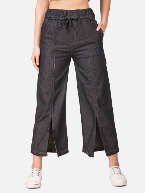 

ANAISA Women Black Cotton Denim Cropped Palazzos