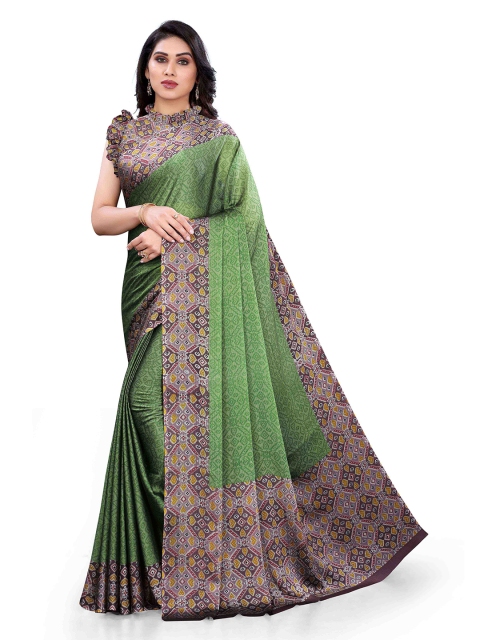 

KALINI Green & Lavender Printed Chiffon Saree