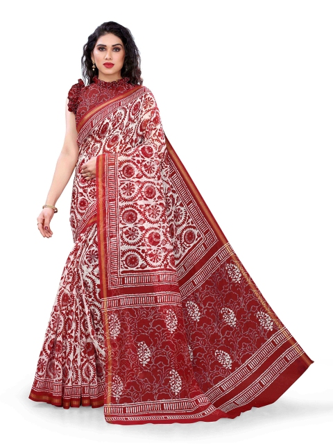 

KALINI White & Red Floral Saree