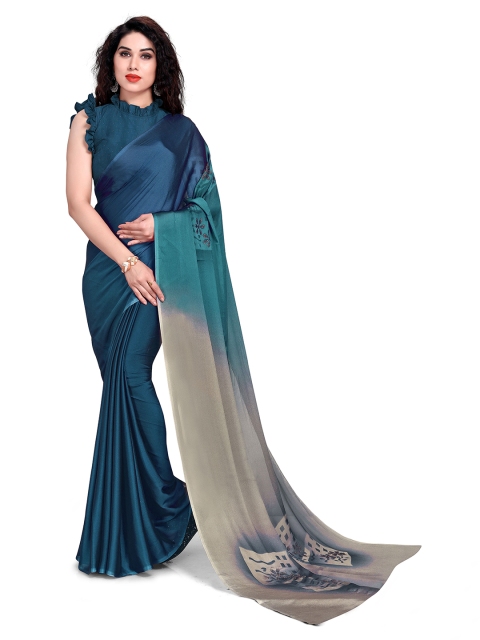 

MIRCHI FASHION Turquoise Blue & Beige Printed Saree