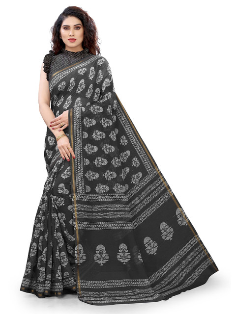 

KALINI Black & Grey Floral Bagh Saree
