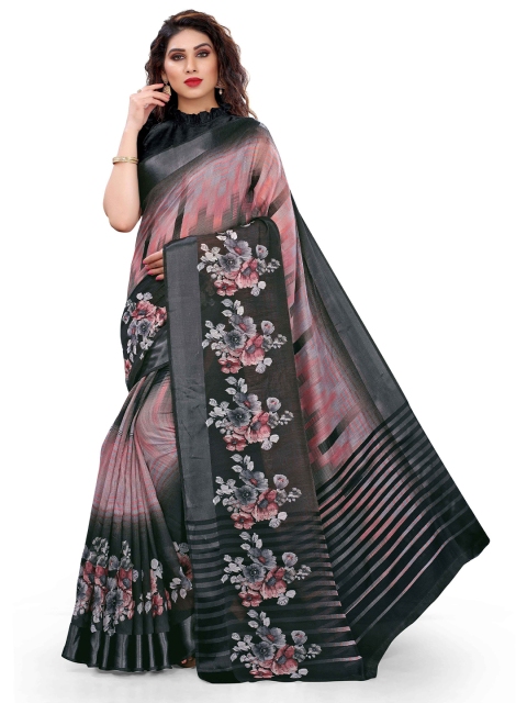 

KALINI Peach-Coloured & Black Floral Bagh Saree