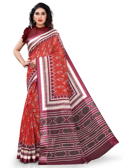 

KALINI Red & White Ethnic Motifs Saree