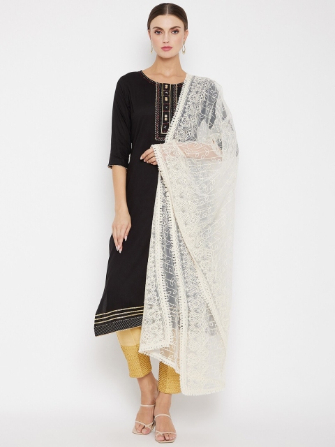 

Clora Creation Cream-Coloured Embroidered Dupatta