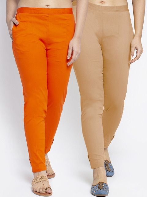 

GRACIT Women Orange Slim Fit Cigerette Trousers