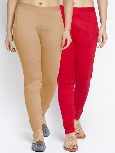 

GRACIT Pack of 2 Women Red & Beige Slim Fit Cigarette Trousers