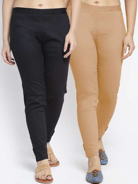 

GRACIT Pack of 2 Women Black & Beige Slim Fit Trousers