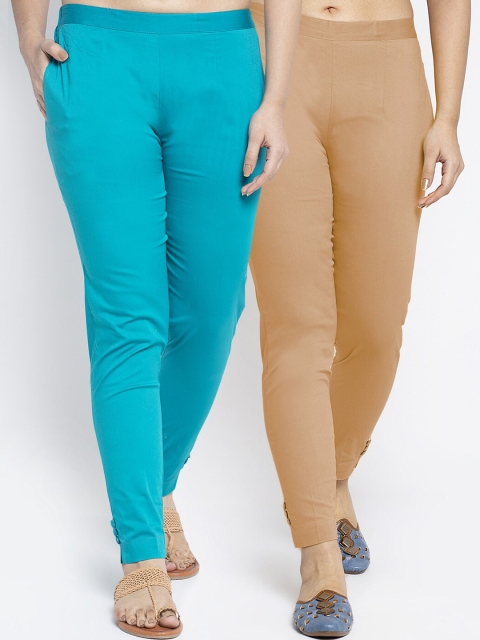 

GRACIT Women Pack Of 2 Blue & Beige Slim Fit Cigerette Trousers