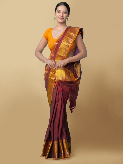

Unnati Silks Women Maroon & Blue Pure Handloom Narayanpet Cotton Sustainable Saree