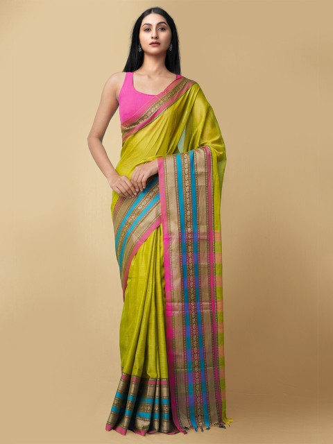 

Unnati Silks Green & Pink Pure Cotton Narayan Peth Saree
