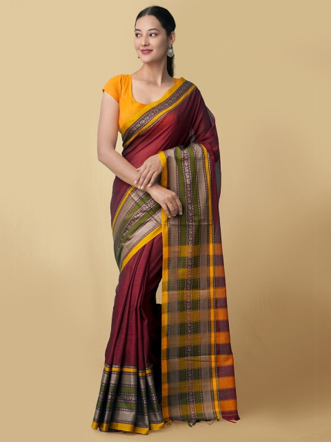 

Unnati Silks Maroon & Yellow Pure Cotton Narayan Peth Saree