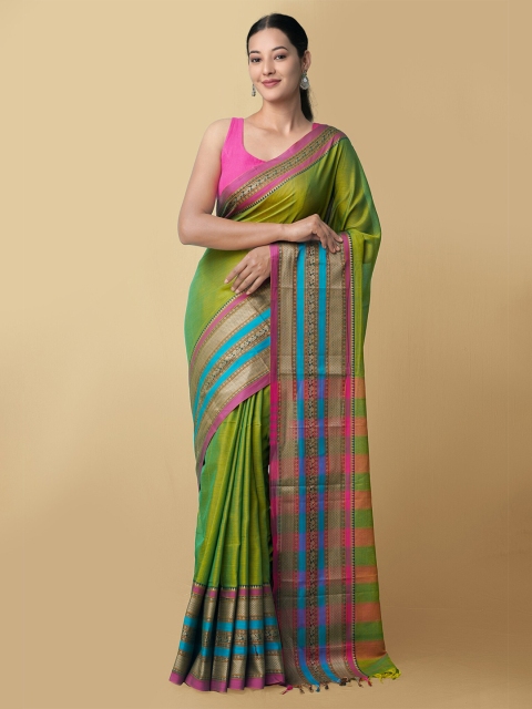 

Unnati Silks Green & Pink Pure Cotton Narayan Peth Saree
