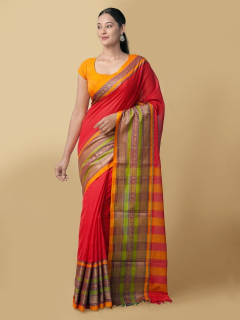 

Unnati Silks Red & Green Pure Cotton Narayan Peth Saree