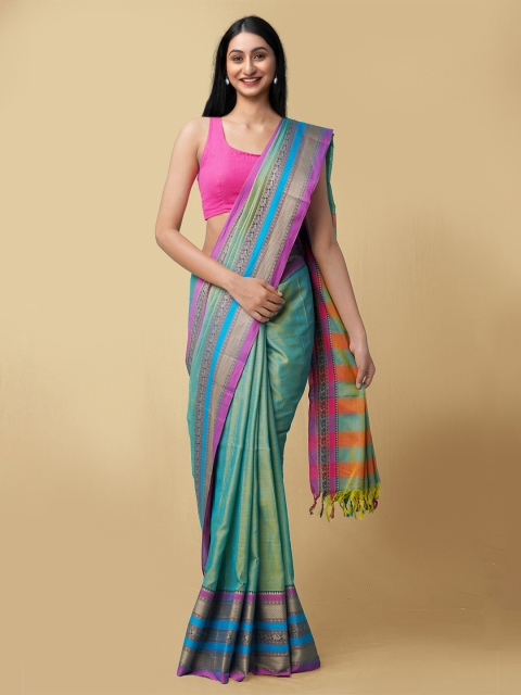 

Unnati Silks Green & Orange Pure Cotton Narayan Peth Saree