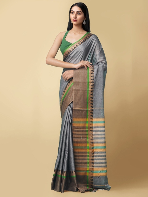 

Unnati Silks Grey & Brown Pure Cotton Kanjeevaram Saree