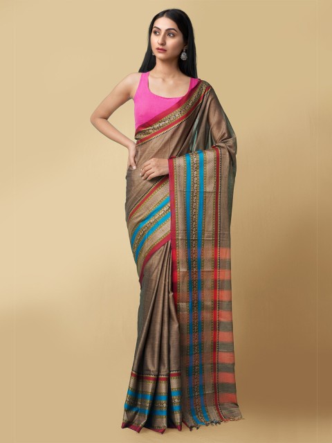 

Unnati Silks Brown & Red Pure Cotton Narayan Peth Saree