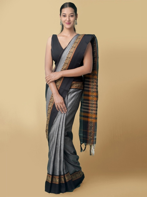 

Unnati Silks Grey & Black Pure Cotton Kanjeevaram Saree