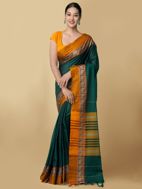 

Unnati Silks Green & Orange Pure Cotton Kanjeevaram Saree