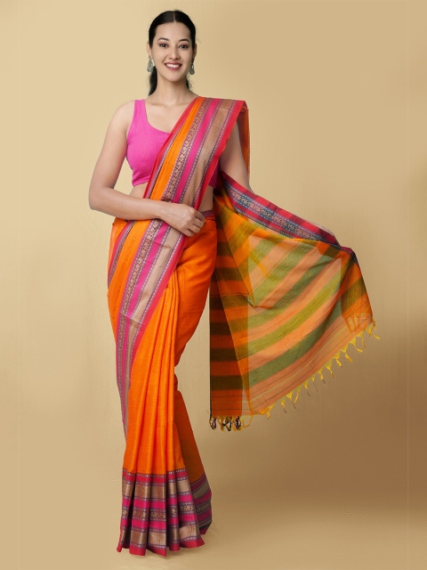 

Unnati Silks Orange & Pink Pure Cotton Narayan Peth Saree