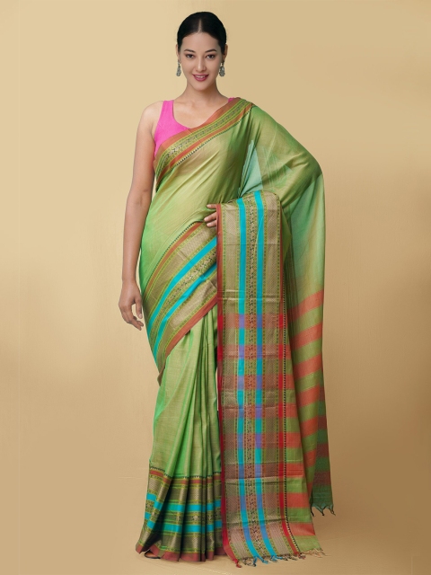 

Unnati Silks Women Green & Blue Pure Handloom Narayanpet Cotton Sustainable Saree