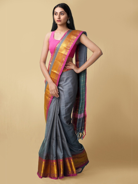 

Unnati Silks Grey & Pink Pure Cotton Narayan Peth Saree