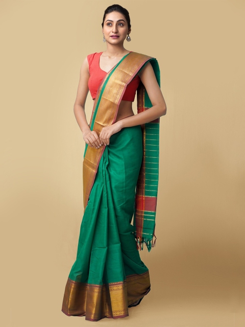 

Unnati Silks Green & Gold-Toned Zari Pure Cotton Narayan Peth Saree