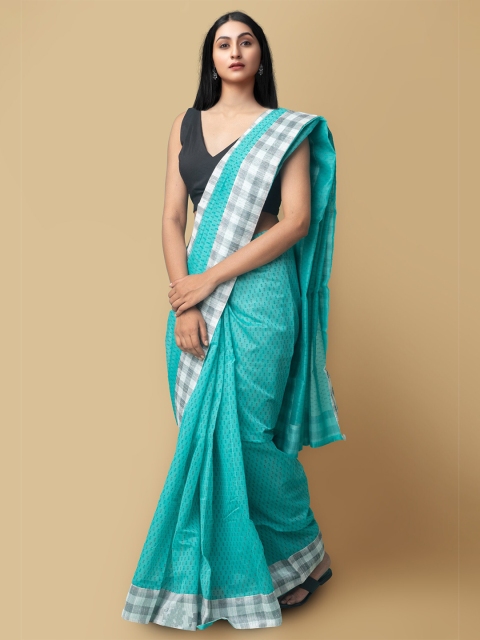 

Unnati Silks Green & Grey Woven Design Art Silk Chanderi Saree with Stitched Blouse