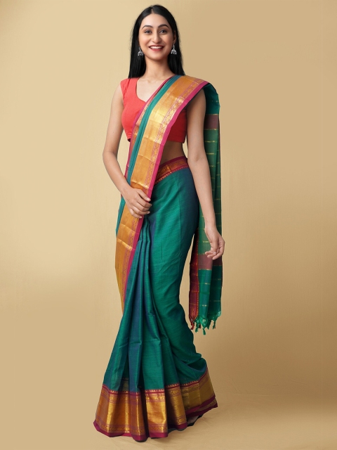 

Unnati Silks Green & Pink Zari Pure Cotton Narayan Peth Saree