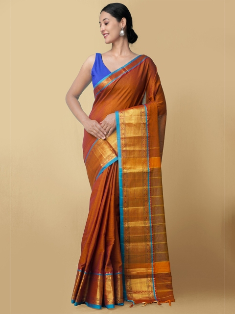 

Unnati Silks Orange & Blue Pure Cotton Narayan Peth Saree