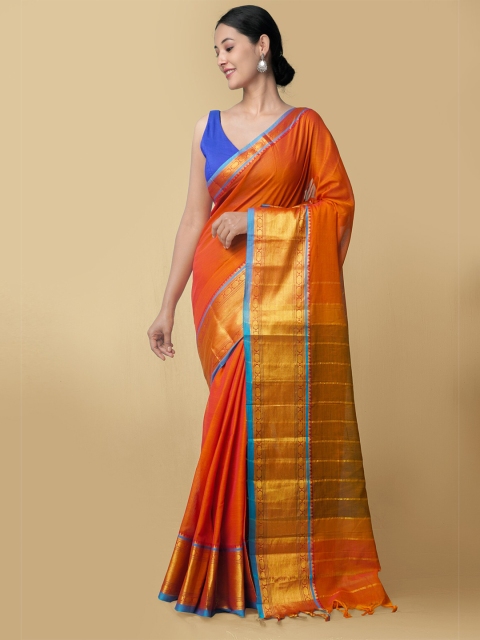 

Unnati Silks Orange & Gold-Toned Pure Cotton Narayan Peth Saree