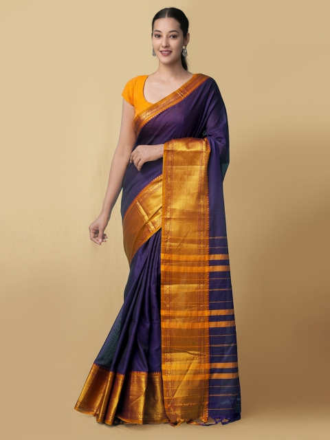 

Unnati Silks Blue & Yellow Pure Cotton Narayan Peth Saree