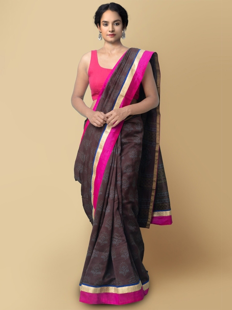 

Unnati Silks Brown & Magenta Woven Design Art Silk Chanderi Saree