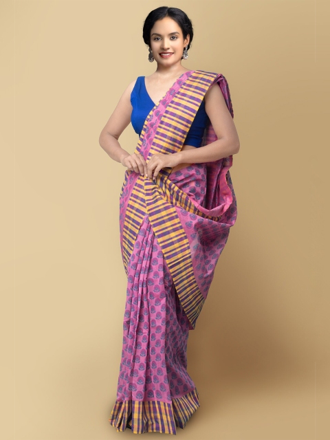 

Unnati Silks Women Pink & Yellow Chanderi Art Silk Saree