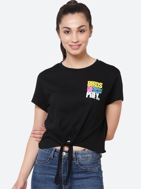 

Free Authority Women Black & Yellow Birds Of Prey Printed Cotton T-shirt