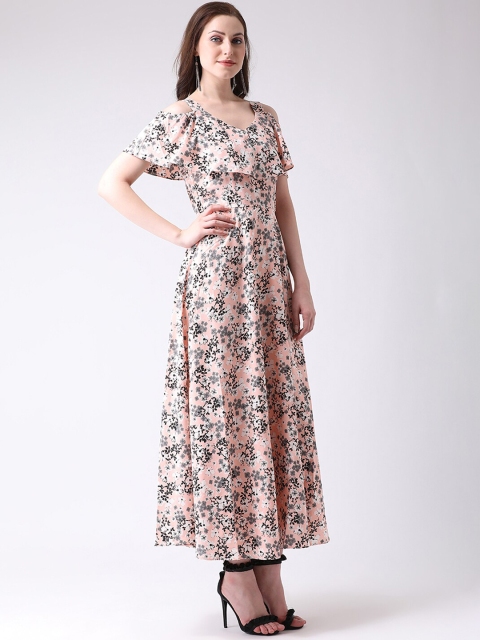 

Latin Quarters Women Peach-Coloured & Black Floral Printed Midi Dress