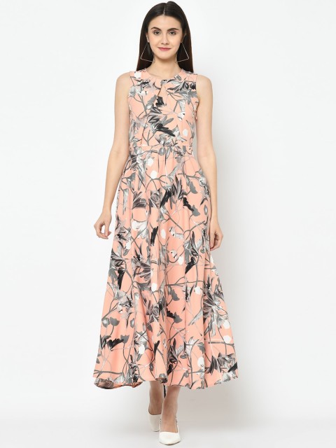 

Latin Quarters Women Peach-Coloured & Grey Floral Maxi Dress