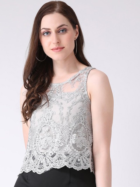 

Latin Quarters Grey & Black Embroidered Blouson Dress