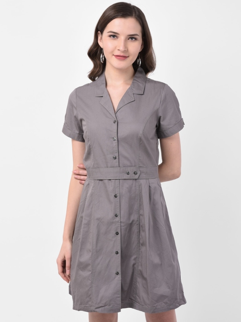 

Latin Quarters Women Grey Cotton Shirt Dress