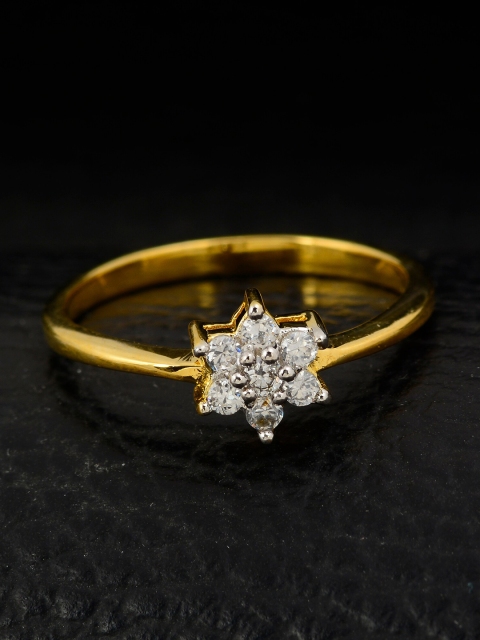 

Silgo Gold-Plated White Stone-Studded Star Shaped Finger Ring