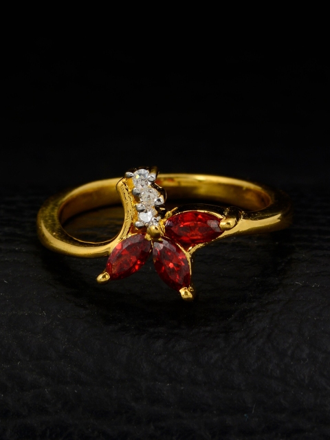 

Silgo Gold-Plated Red & White Stone-Studded Finger Ring