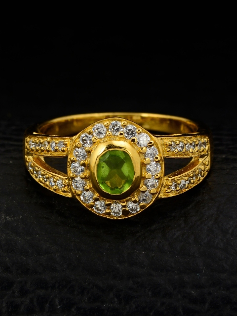 

Silgo Gold-Plated White & Green Stone-Studded Finger Ring