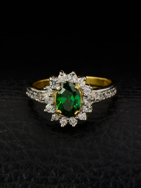 

Silgo Gold-Plated White & Green Stone-Studded Finger Ring