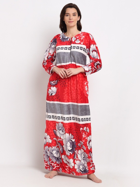 

NEUDIS Red Printed Maxi Fleece Nightdress