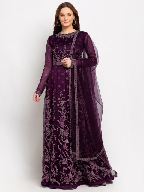 

Stylee LIFESTYLE Purple & Gold-Toned Embellished Semi-Stitched Net Dress Material